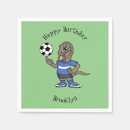 かわいいおもしろいコモドドラゴンの遊サッカー漫画 スタンダードカクテルナプキン (正面)