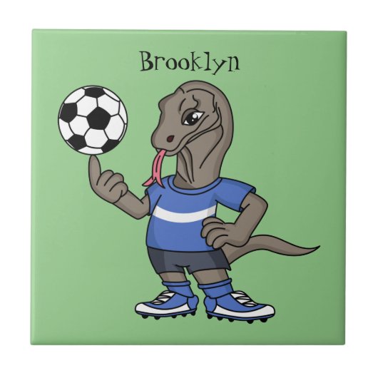 かわいいおもしろいコモドドラゴンの遊サッカー漫画 タイル (正面)