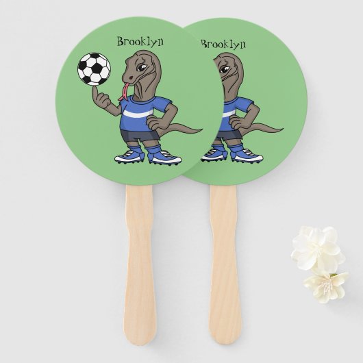 かわいいおもしろいコモドドラゴンの遊サッカー漫画 ハンドファン (正面&裏面)