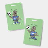 かわいいおもしろいコモドドラゴンの遊サッカー漫画 バッジ (正面＆裏面)
