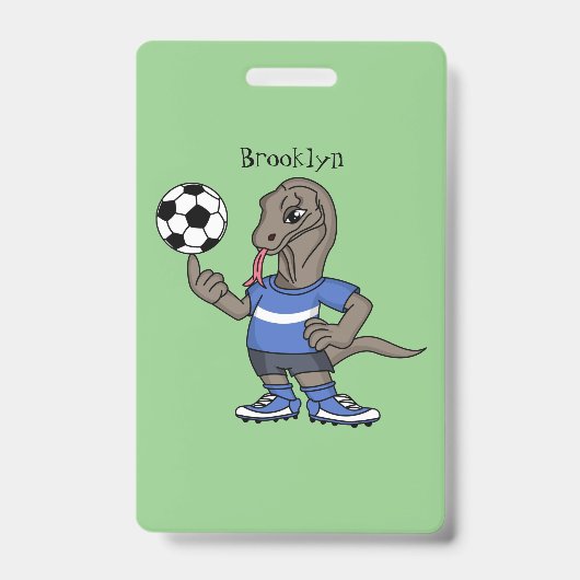 かわいいおもしろいコモドドラゴンの遊サッカー漫画 バッジ (正面)