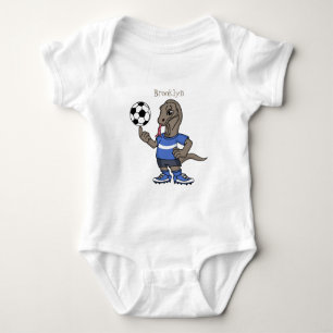 かわいいおもしろいコモドドラゴンの遊サッカー漫画 ベビーボディスーツ