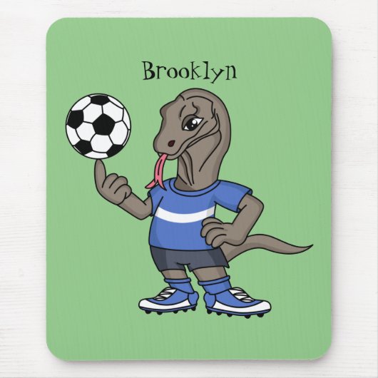 かわいいおもしろいコモドドラゴンの遊サッカー漫画 マウスパッド (正面)