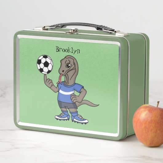 かわいいおもしろいコモドドラゴンの遊サッカー漫画 メタルランチボックス (インサイチュ)