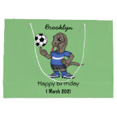 かわいいおもしろいコモドドラゴンの遊サッカー漫画 ラージペーパーバッグ (裏面)