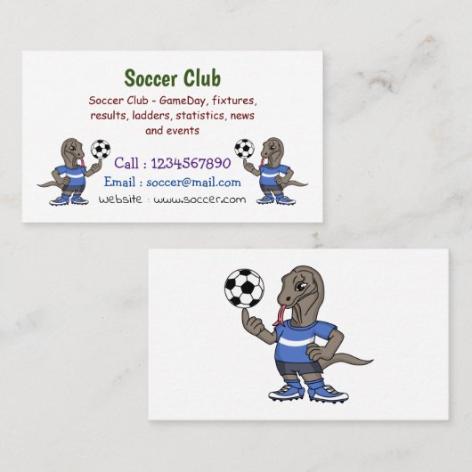 かわいいおもしろいコモドドラゴンの遊サッカー漫画 名刺 (正面/裏面)