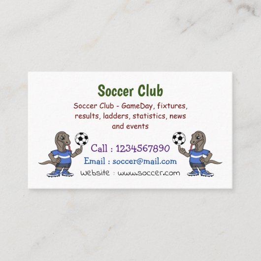 かわいいおもしろいコモドドラゴンの遊サッカー漫画 名刺 (正面)