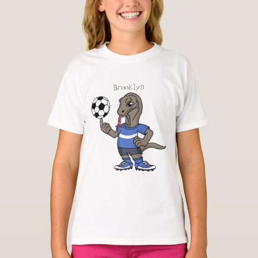 かわいいおもしろいコモドドラゴンの遊サッカー漫画 Tシャツ (正面)