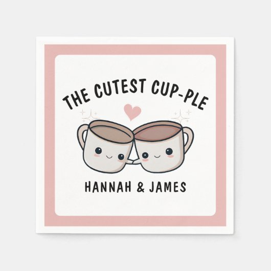 かわいいおもしろいコーヒーカップカップル結婚の記念日 スタンダードカクテルナプキン (正面)