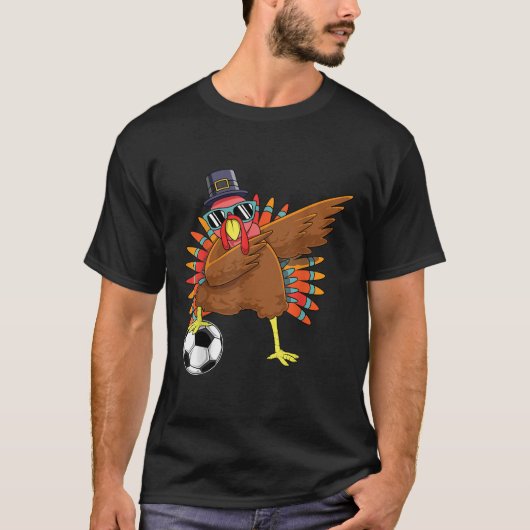 かわいいおもしろいサッカー感謝祭ダビングターキーダブ Tシャツ (正面)