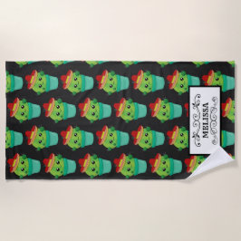 かわいいおもしろいサボテン柄 ビーチタオル