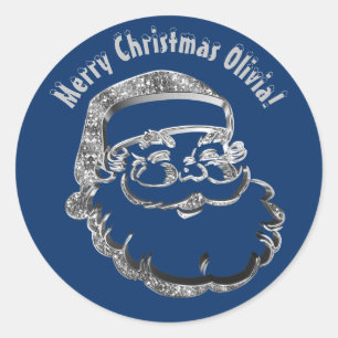 かわいいおもしろいサンタクロースブルーシルバーグレークリスマス ラウンドシール