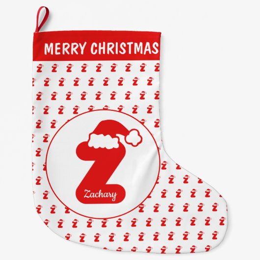 かわいいおもしろいサンタクロース帽子パタモノグラムのンZ ラージクリスマスストッキング (正面)