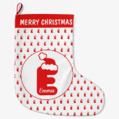 かわいいおもしろいサンタクロース帽子パタモノグラムのーンE ラージクリスマスストッキング (正面)