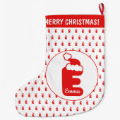 かわいいおもしろいサンタクロース帽子パタモノグラムのーンE ラージクリスマスストッキング (裏面)