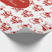 かわいいおもしろいサンタクロース柄レッドクリスマス ラッピングペーパー (角)