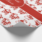 かわいいおもしろいサンタクロース柄レッドクリスマス ラッピングペーパー (角)