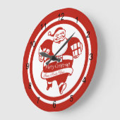 かわいいおもしろいサンタクロース赤と白クリスマス ラージ壁時計 (傾斜)