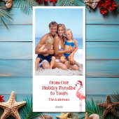 かわいいおもしろいサンタフラミンゴビーチクリスマスフォト シーズンカード