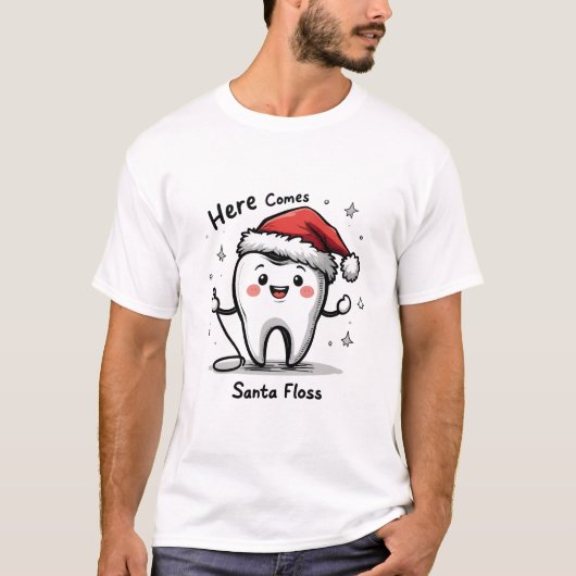 かわいいおもしろいサンタフロス歯 Tシャツ (正面)