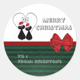 かわいいおもしろいサンタ猫のストライプ柄 ラウンドシール