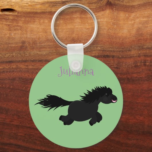 かわいいおもしろいシェトランドポニー漫画イラストレーション キーホルダー (正面)