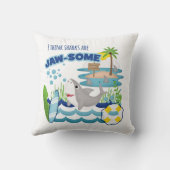 かわいいおもしろいシャークサーファービーチアイランド クッション (裏面)