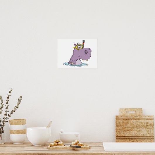 かわいいおもしろいシュノーケリング泳ぐヒッポ ポスター (キッチン)