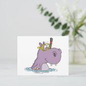 かわいいおもしろいシュノーケリング泳ぐヒッポ ポストカード (スタンド正面)