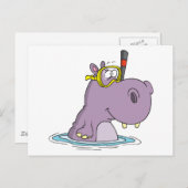 かわいいおもしろいシュノーケリング泳ぐヒッポ ポストカード (正面/裏面)