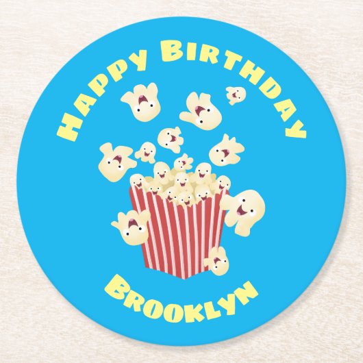 かわいいおもしろいジャンプのポップコーン漫画 ラウンドペーパーコースター (正面)