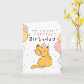 かわいいおもしろいジンジャーキャットキットン誕生日カード カード (黄色い花)