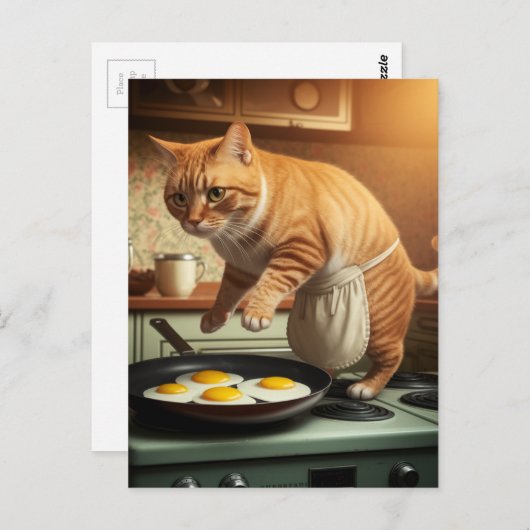 かわいいおもしろいジンジャーキャット料理エッグfor Breakfast ポストカード (正面/裏面)