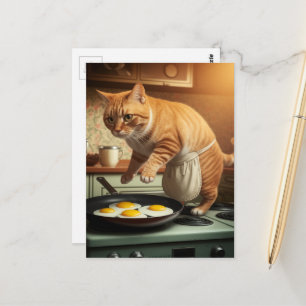 かわいいおもしろいジンジャーキャット料理エッグfor Breakfast ポストカード