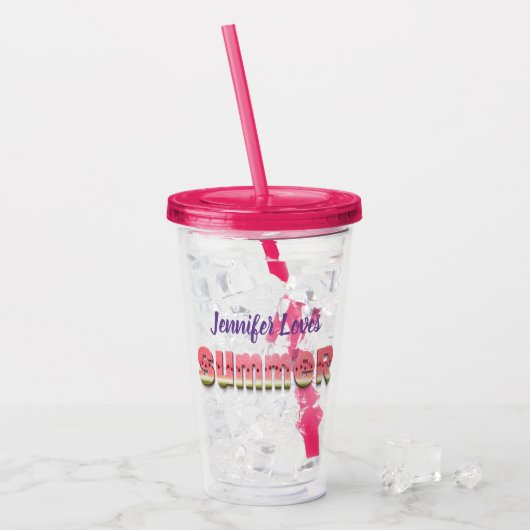 かわいいおもしろいスイカ夏ユーモアタイポグラフィ アクリルタンブラー (アイス正面)