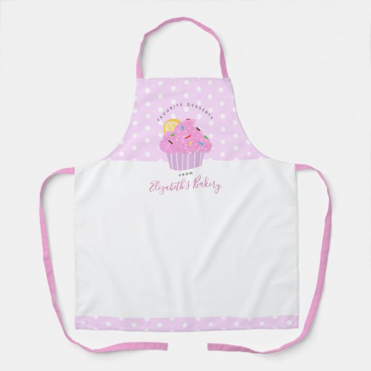 かわいいおもしろいスイートピンクカップケーキベーカリーデザートカスタム エプロン (正面)