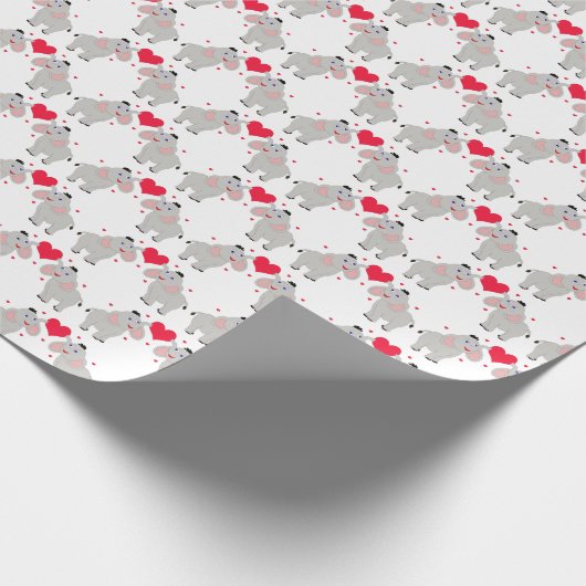 かわいいおもしろいゾウとハート ラッピングペーパー (角)