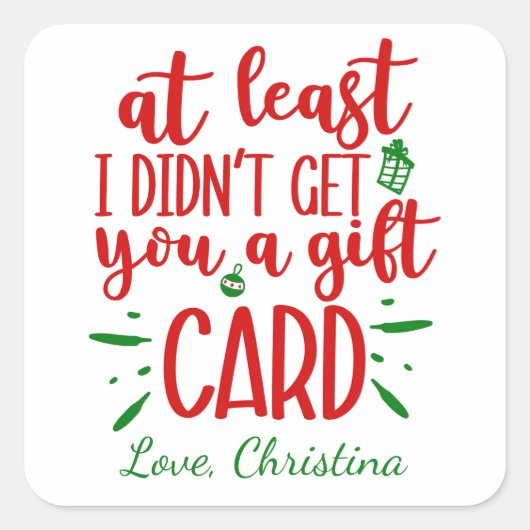 かわいいおもしろいタイポグラフィクリスマスギフトタグクリスマス スクエアシール (正面)