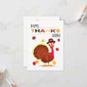 かわいいおもしろいターキー秋ハッピーサンクスギビング カード (正面/裏面インサイチュ)