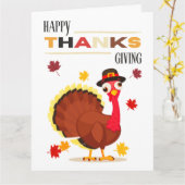 かわいいおもしろいターキー秋ハッピーサンクスギビング カード (黄色い花)