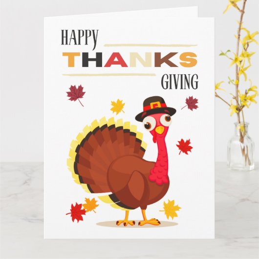 かわいいおもしろいターキー秋ハッピーサンクスギビング カード (黄色い花)