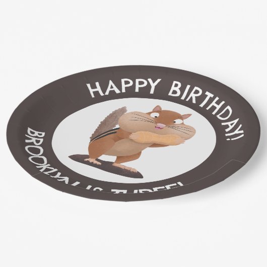 かわいいおもしろいチプムンクの漫画のパーソナライズされた誕生日 ペーパープレート (アングル)