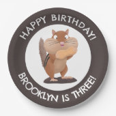 かわいいおもしろいチプムンクの漫画のパーソナライズされた誕生日 ペーパープレート (正面)