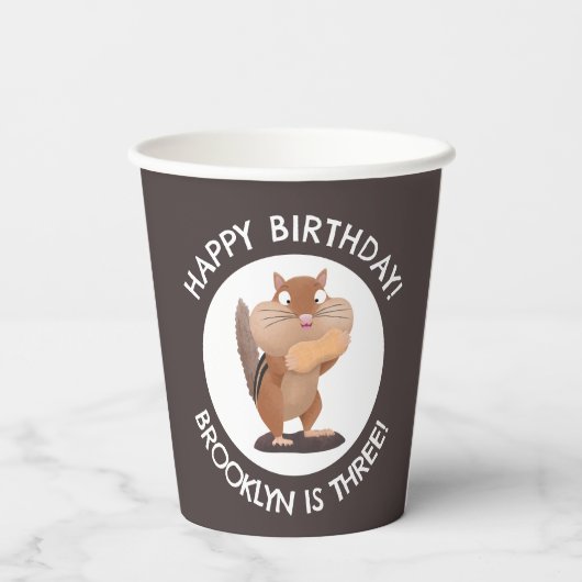 かわいいおもしろいチプムンクの漫画のパーソナライズされた誕生日 紙コップ (裏面)