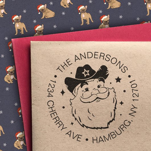 かわいいおもしろいテキサス州カウボーイサンタクロース ラバースタンプ