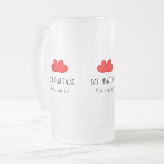 かわいいおもしろいデート夜アイディアハートあなたの名前M フロストグラスビールジョッキ (正面左)