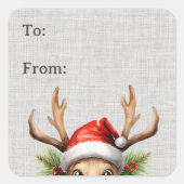 かわいいおもしろいトナカイのギフトラベル スクエアシール (正面)