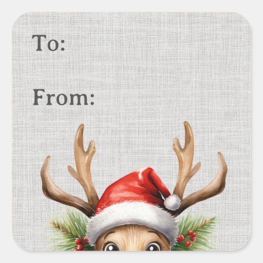 かわいいおもしろいトナカイのギフトラベル スクエアシール (正面)
