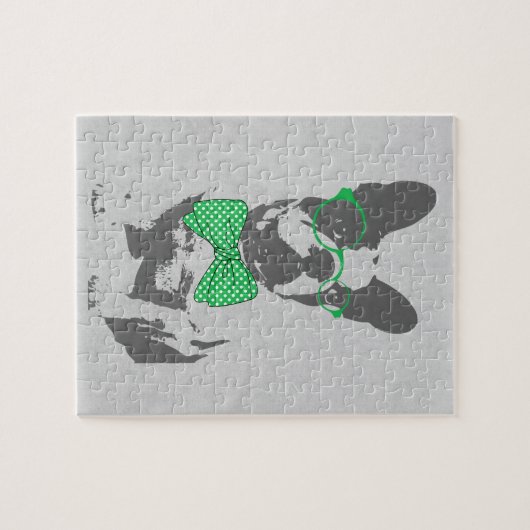 かわいいおもしろいトレンディーヴィンテージのブフランスのルドッグ ジグソーパズル (横)