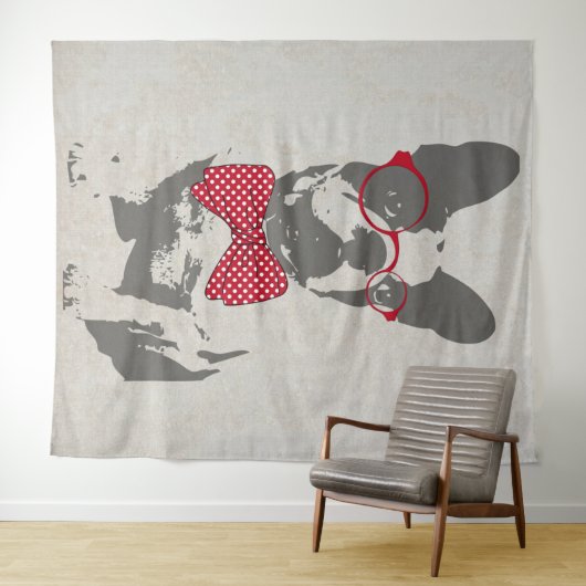 かわいいおもしろいトレンディーヴィンテージのブフランスのルドッグ タペストリー (インサイチュ(横))